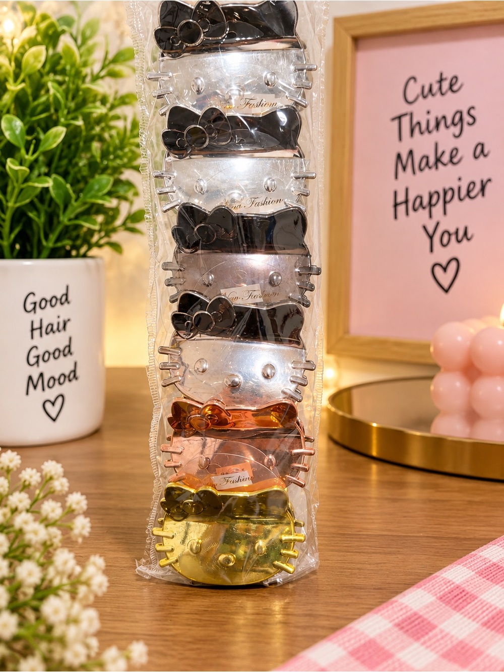 Hello Kitty Style Metallic Hair Claw Clips - Multi-Color Pack